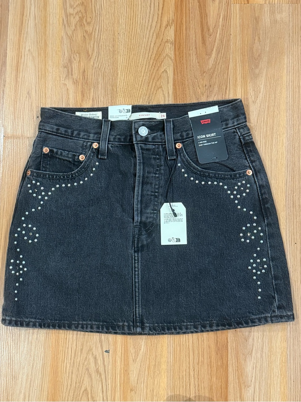 Levi's Black Denim Mini Skirt with Silver Stud Accents